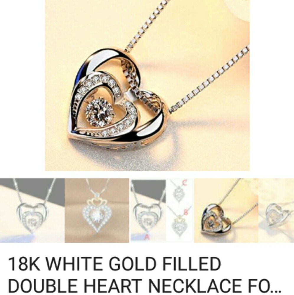 18 " adj. Double heart CZ WGF necklace
